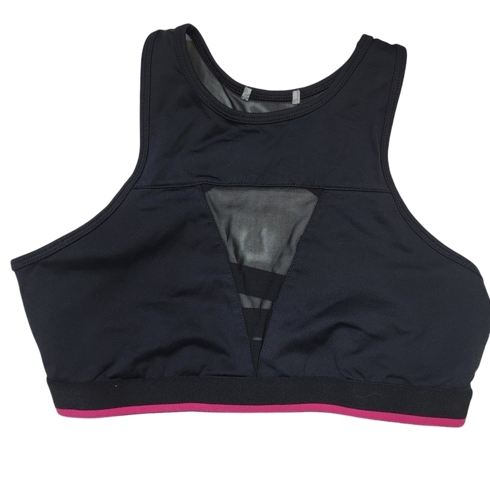 Forever 21 Black Pink Mesh Cutout Strappy Sport Bra Small